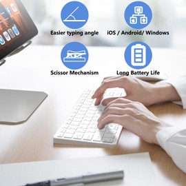 Bluetooth Keyboard for iPad, Compatible with iPad 10th/9th/8th, iPad Air 5th/4th, iPad Pro 13/12.9/11 inch, iPad Air 13/11 inch - Portable, Including iOS, Android, Windows - White