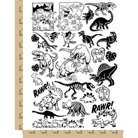 Dinosaurs Prehistoric Jurassic Fossils Temporary Tattoo Water Resistant Fake Body Art Set Collection - Black (One Sheet)