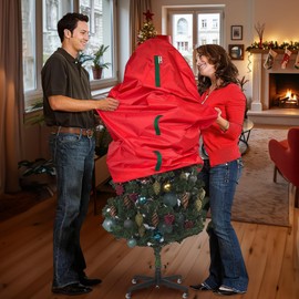Upright Christmas Tree Storage Bag - Fits 4 Ft Artificial Xmas & Topiary Tree, Vertical Holiday Cover, Durable, Dustproof & Easy-Use Xmas Storage, Red