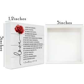Love Decor Christian Bible Verse 1 Corinthians 13:4-8 Wood Signs, Love Is Patient Wooden Sign for Tabletop, Christian Wedding Gifts,Farmhouse Sweet Home Decor 5x5 -D09