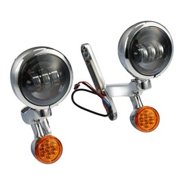 XFMT Motorcycle 4.5" Auxiliary Spot Fog Light LED Turn Signal Light W/Bracket For Harley Touring Road King 1994-Later Electra Glide 1997-Later Street Glide FLHX 2006-Later, Chrome + Black