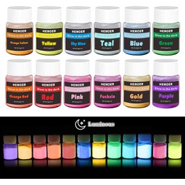 HEMOER Fluorescent Powder, 12 Colours, Self-Luminous Fluorescent Powder, 240 g, Professional Luminous Pigments Suitable for Everyone