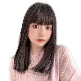 Bright Lara hf1780-GRE Women's Wig, Medium, Full Wig, Semi-Long, Women's, Inner Color, Blonde Hair, With Bangs