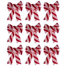 BWG Red White Stripe Candy Cane Christmas Tree Bow Decorations (Set of 9)