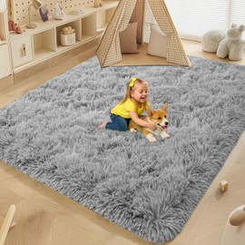 Mtandyx Fluffy Plush Shag Rug 5x7,Ultra Soft Rug for Living Room Bedroom,Non-Slip Fuzzy Area Rug for Living Room,Carpet for Girl Boy Kids,Modern Indoor Home Decor Aesthetic,Gray