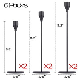 Matte Black Taper Candle Holder Set of 6, Tall Candlestick Holders, Metal Vintage Candle Stickers Long Holder Set, Pillar Decorative Candle Holder Fits 3/4 Inch Candle for Wedding, Dinner, Party