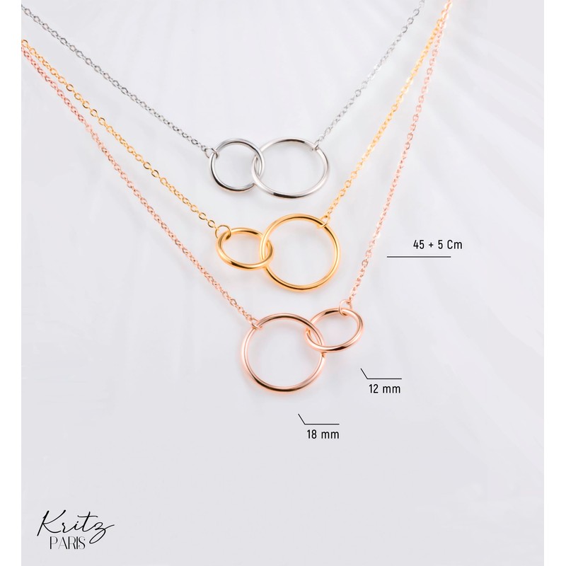 Kritz Women's Necklace Circle Pendant with 2 Rings Gold or
