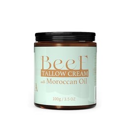 Beef Tallow for Skin - Organic Grass Fed Beef Tallow Balm, Whipped Beef Tallow for Face & Body, Moisturizer for Dry Skin, Shea Butter with Moroccan Oil (3.5 oz)