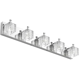 Ralbay Chrome Bathroom Vanity Light Fixtures 5 Lights Modern LED Chrome Vanity Light Over Mirror Modern Crystal Vanity Lights
