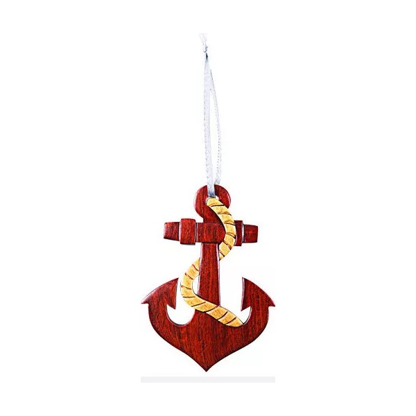 Unbranded Anchor - Double-sided Wood Intarsia Christmas Tree Ornament -