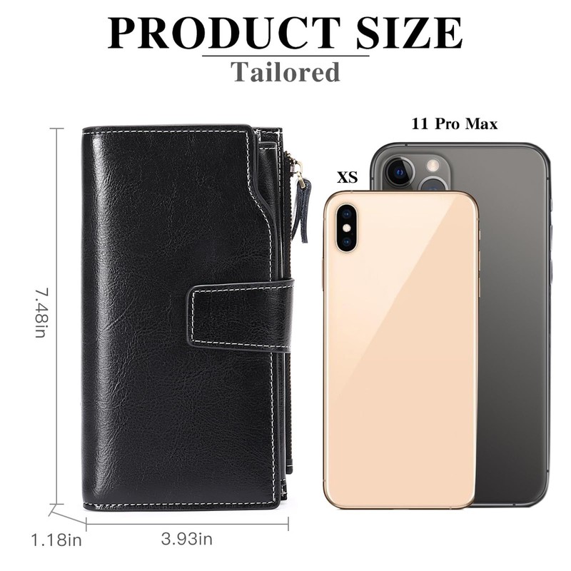 SENDEFN Women's Long Wallet, Bi-fold Wallet, Genuine Leather, Large Capacity,