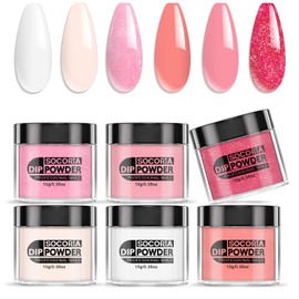 SOCORIA Dip Powder Nail Set - 6 Colors Classic Nude Collection Skin Tone Pink Red Glitter Pastel Dipping Powder Kit French Nail Art Manicure DIY Salon Home Gifts for Women