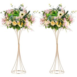 NUPTIO 2 piezas de jarrones de trompeta para centros de mesa 66 cm de alto Jarrón dorado, centros de mesa de boda para mesas, arreglo de flores artificiales para centro de mesa para aniversario