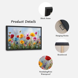 Large Wall Art For Living Room Wildflower Canvas Wall Decor Flower Pictures Floral Paintings Prints Big Textured Artwork Framed Modern Decorations For Living Room Office Bedroom Bathroom Gifts 36" x 24"