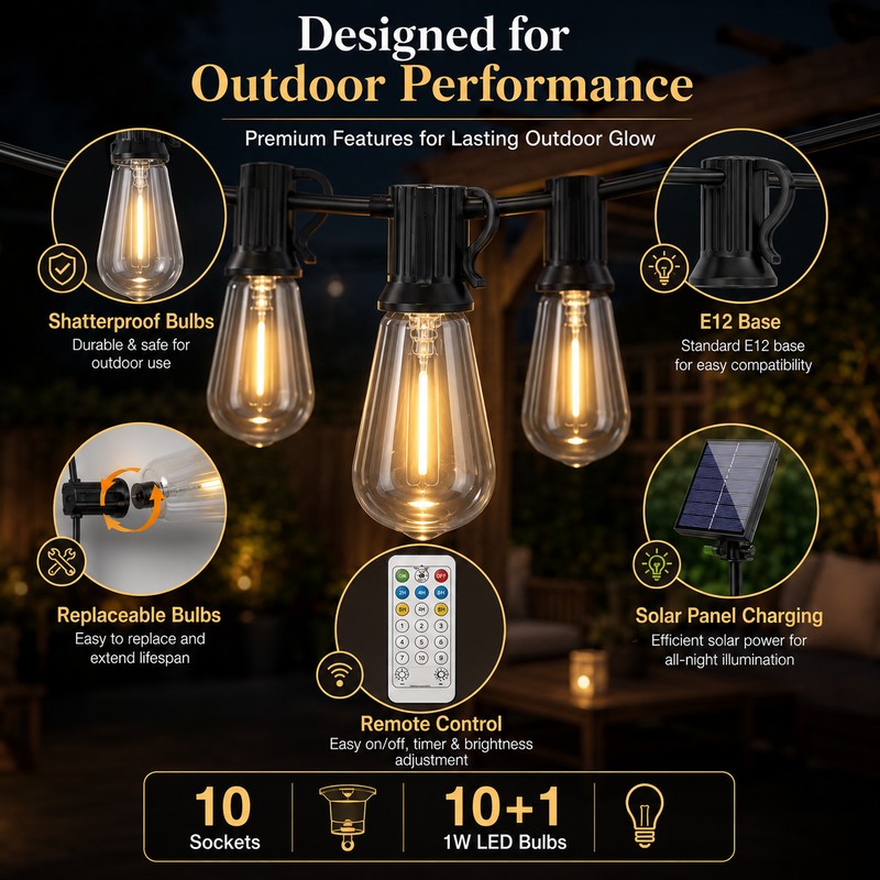 Solar String Lights for Outdoor Décor – Shatterproof Waterproof Patio