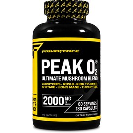 Primaforce Peak O2 Performance Mushroom Powered Oxygen Absorption Booster (180 Capsules) (2,000 mg Per Serving, 60 Servings) - Athletic Performance Supplement, Ultimate Mushroom Blend