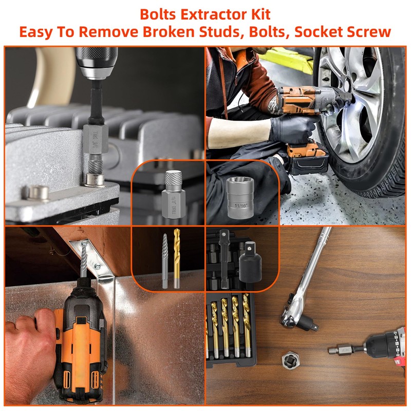 UYECOVE 56Pcs Spiral Screw Extractor Set, Left Hand Drill Bit