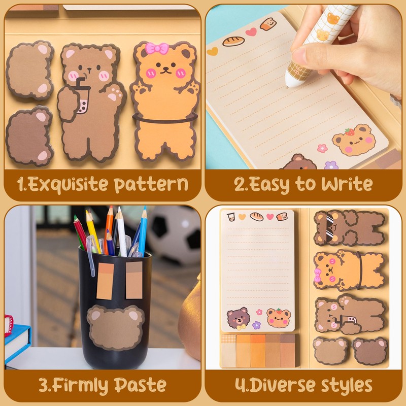 A1DIEE 500 Sheets Bear Sticky Notes Set Cartoon Animal Bundle