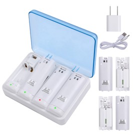 Upgraded Wii Remote Battery Charger Station, Covanm 4 Port Wii Controller Rechargeable Battery Pack with 4 Rechargeable Batteries for Wii