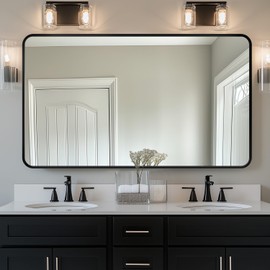 Bathroom Mirror, 55" x 30" Wall Mirror, Rectangular Aluminum Alloy Frame Contemporary Hanging Mirror for Living Room Bathroom Entryway, Black