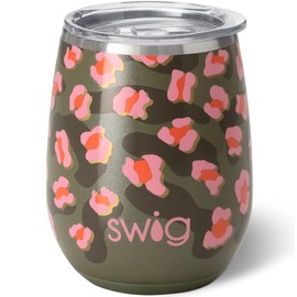 Swig Life 14oz Insulated Wine Tumbler with Lid | Discontinued Prints | Dishwasher Safe, Holds 2 Glasses, Stainless Steel Outdoor Wine Glass (On the Prowl)