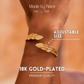 Made by Nami Women's Gold Bangle Boho Jewellery Made of Surgical Stainless Steel 316 Adjustable Waterproof Jewellery, One size, Stainless Steel, No Gemstone