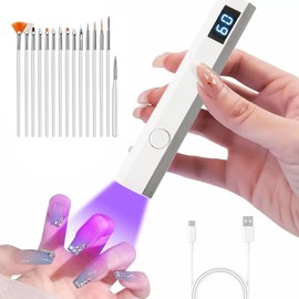 Lampara UV para Uñas, Lámpara para Uñas. con Pantalla LED 2 Ajustes de Temporizadorcon es Kit 15 Pinceles, Recargable Curado Portátil, para Uñas Soft Gel y Acrilico (Blanco)
