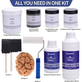 GLAINTE Epoxy Countertop Paint Kit - Granite Counter Top Refinishing Paint Kit for Kitchen Bathroom Epoxy Resin Topcoat for Marble Granite Formica Laminate Ceramic Tile, White