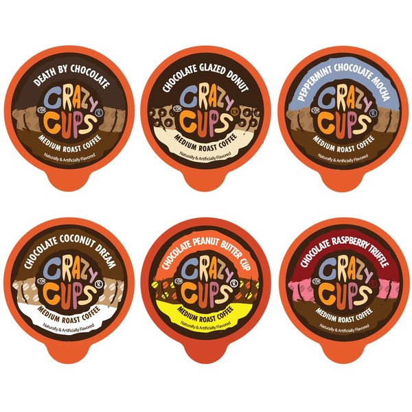 Crazy Cups Chocolate Lovers Coffee Pods Variety Pack, Flavored Coffees, Compatible With K Cup Brewers, Includes Death By Chocolate Raspberry, Peppermint Mocha, & More, 24 Count (Pack of 1)