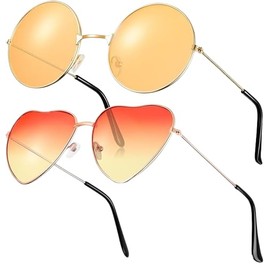DRERIO 2 Pairs Hippy Specs Sunglasses Retro Small Polarized Men Women Sunglasses, Round and heart shape Festival Rave Glasses, Funky Retro for Fancy Dress Costume, Christmas Eve Box for Kids