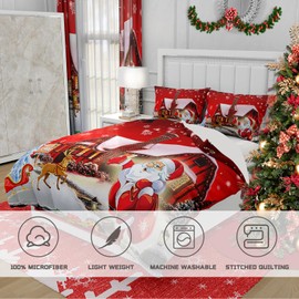 JEFFEL Christmas Duvet Cover, Santa Bedding Set, High Definition Print Pattern Duvet Cover, 3-Piece Set, Christmas Gift for Children, Teenagers (Christmas C, 135 x 200 cm)