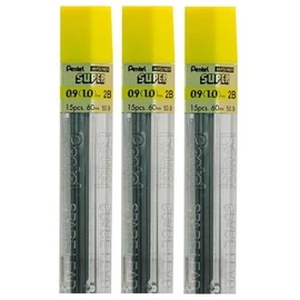 Pentel 0.9mm Size 2B Shade Hardness Pencil Refill Replacement Spare Leads Hi Pollymer Super For Automatic & Mechanical Pencils (Pack Of 3 Tubes - 45 Pieces)