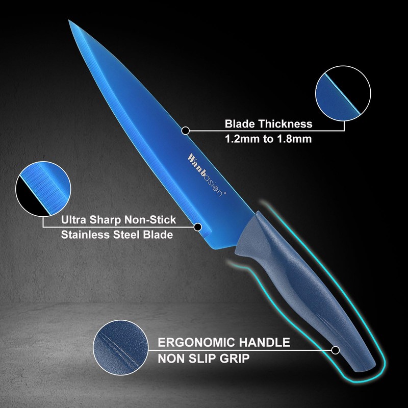 Wanbasion Blue Stainless Steel Knife Set, Sharp Kitchen Knife Set