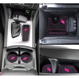 SENSHINE for Dodge Charger Accessories 2015-2022 2023 2024 Non-Slip Anti Dust Cup Holder Insert Center Console Shifter Liner Trim Door Packet Mats Premium Custom Interior 24PC Set (Pink Trim)