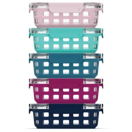 Ello Duraglass 3.4 Cup Meal Prep Sets 10Pc, 5 Pack Set- Glass Food Storage Container with Silicone Sleeve and Airtight BPA-Free Plastic Lids, Dishwasher, Microwave, and Freezer Safe, Evening Orchard