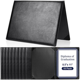Tenare 10 Pcs Leather Certificate Holders 8.5 x 11 Inch Diploma Holder for Letter Sized Award PU Diploma Cover Smooth Certificate Folders Black Certificate Covers for Graduation Menu