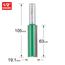 Trend Craftpro1/2in Shank Two Flute Straight Router Cutter Bit Ref: C030FX1/2TC 19.1mm Dia x 63mm Cut Depth