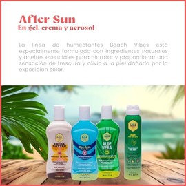 Beach Vibes - After Sun Gel Aloe Burn 240 ml. Gel calmante y reparador para después del sol. Fórmula adicionada con Aloe Vera, Manzanilla y Avena, hidrata la piel.