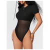 Milumia Women's Sheer Mesh Short Sleeve Bodysuit Crew Neck See