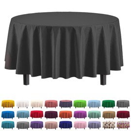 Party Solids 6-Pack Premium Plastic Tablecloth 84in. Round Plastic Table Cover - Black