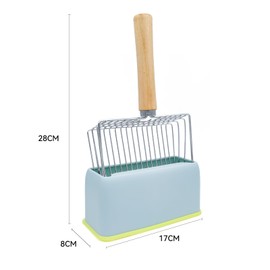 Cat Litter Scoop with Container, Metal Cat Litter Scoop with Holder, Cat Litter Scoop with Wooden Handle, Hole Spacing 7 mm, Length 28 cm, Litter Box Scoop, Cat Litter Scoop