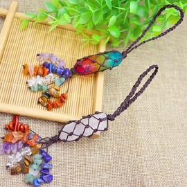 7 Chakra Hanging Car Charm Hexagonal Pillar Yoga Stone Accessories Boho Decoration Garden Crystal Ornament White