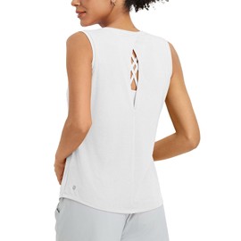 baleaf Workout Tops for Women Racerback Open Back Yoga Tops Sleeveless Running Shirts Loose Fit Athletic Gym Sports White L