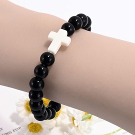 VIBILIA Beaded Bracelets for Women, Inspirational Cross Bracelet for Women, Natural Gemstone Obsidian Jesus Bracelet, Christian Gifts for Mom, Daughter, Wife, Sister, Friend Birthday Mother's Day