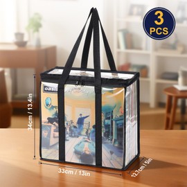 Facmogu 33 RPM Vinyl Record Storage Bag, Clear Record Bags for Vinyl Holds Up to 108 Albums, LP Carrying Case Album Storage Organizer with Two Way Zipper Closure - No Dust, Moisture, Scratche - 3 Pack