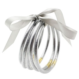 MSSIEJEW Glitter Jelly Bangles Bracelets Bowknot Jelly Bangle Bracelets Set Lightweight Sparkling Silicone Jelly Bangles Buddha Bangles Stacking Bracelets Jewelry (Gray)