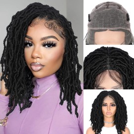 Quick Wig Full Lace Faux Locs Wig Braided Wigs for Black Women Knotless Nu Locs Braids Wig with Baby Hair Braid Twist Wigs Square Part Lace Front Wigs Soft Locs Synthetic Wig (1B)