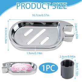 Clip-on Bathroom Soap Dish Adjustable Shower Rail Soap Holder ABS Shower Soap Tray with 22mm Shower Round Rail Pole for Tube Pipe Rod Pole Bathroom Kitchen Sink (Silver)