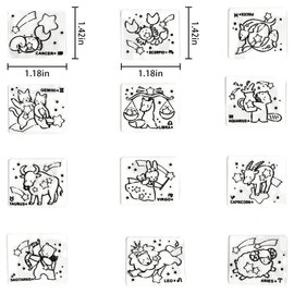 Hying Spring Zodiac Words Clear Stamps for Card Making, Cute Animal Zodiac Transparent Rubber Stamps for Bullet Journal DIY Scrapbook Decoration Handmade Crafts Notebook
