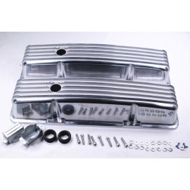 espeedpro21 58-86 SBC Chevy Tall Polished Aluminum Full Finned Valve Covers &15" Air Cleaner